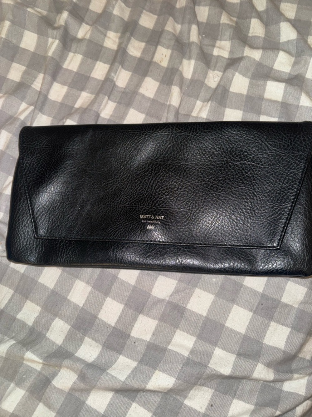 Matt & Nat Black Vegan Leather Fold-Over Clutch w/ missing strap